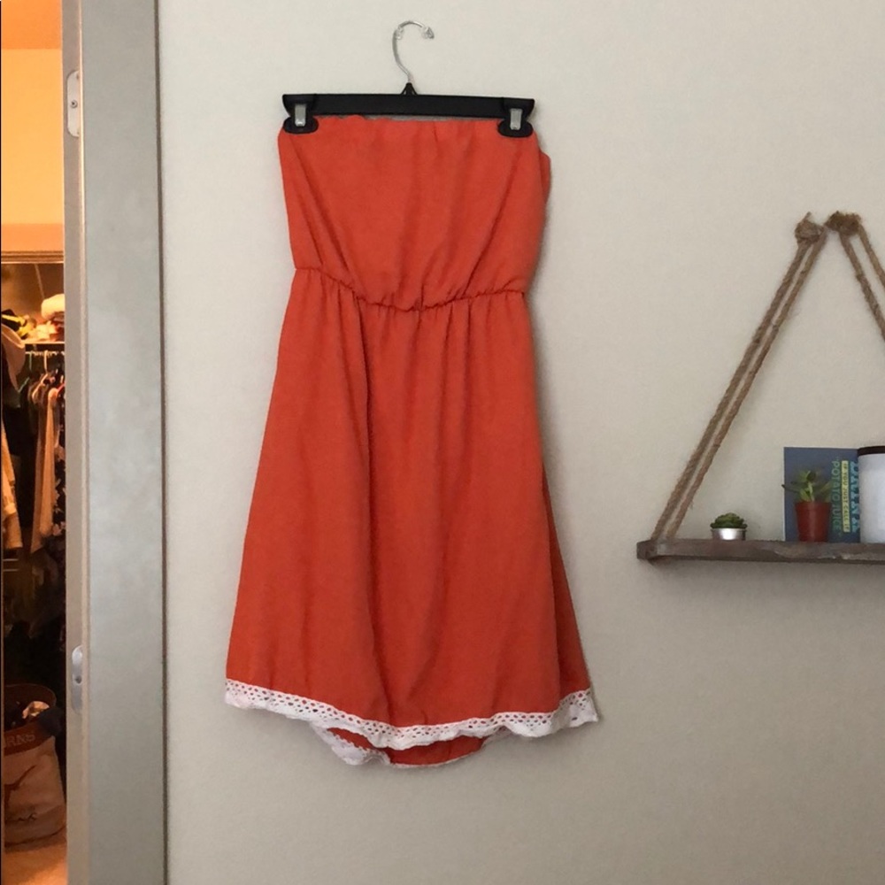 Burnt orange strapless sundress